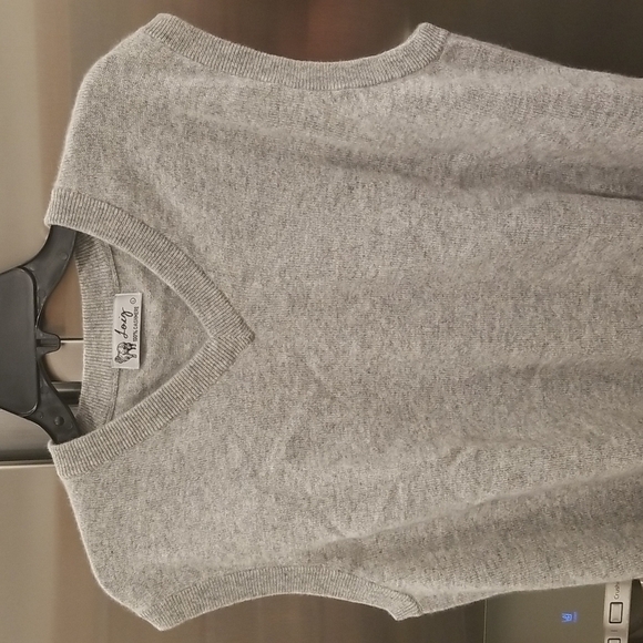 💕LOIZ💕 100% Cashmere Sweater Vest ~ V-Neck Preppy Grey Large - Picture 3 of 6